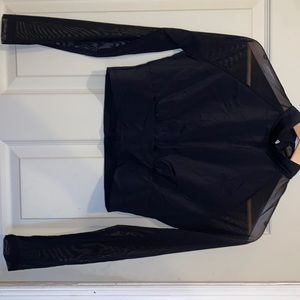 Contrast Mesh Stand Neck Top. Black. Size: Medium